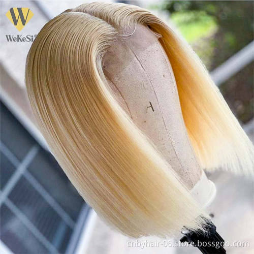 WEKES Brazilian 613 Blonde Colored Bob Wig,Raw Virgin Transparent Hd Full Lace Human Hair Wig,100% Bob Wig Human Hair Lace Front